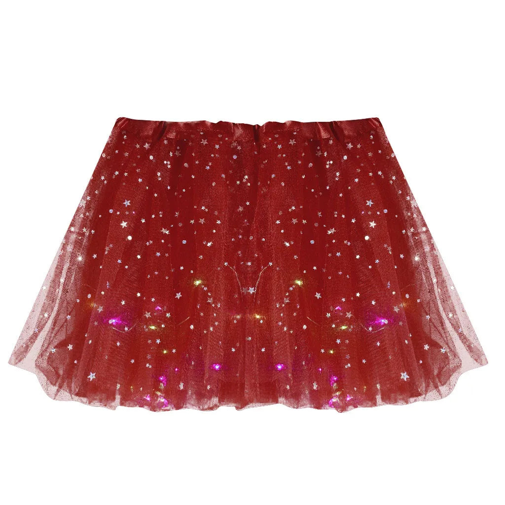 Women's Tulle Skirt Star Sequined Short Tutu Skirt Fancy Ballet Dancewear Party Costume Ball Gown Led Light Luminous Mini Skirts
