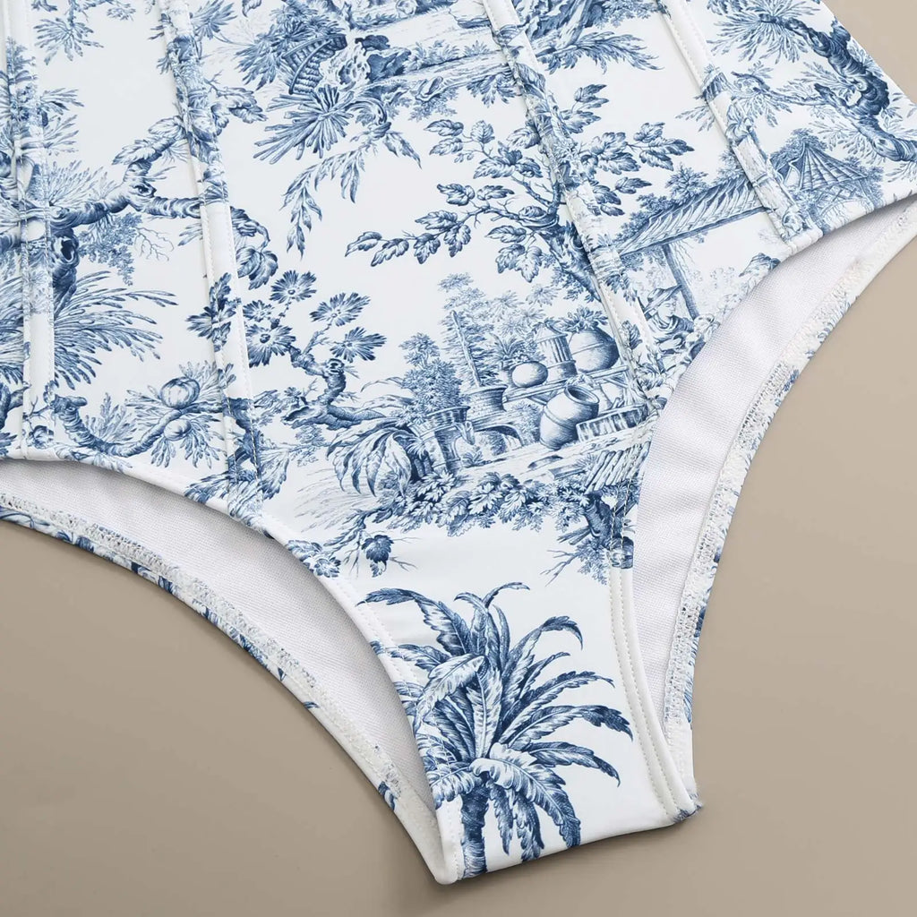 2024 Sexy Women Push Up One Piece Swimwear Girl Bikini Swimsuit White Print Summer Beach Skirt Bathing Suit Dress