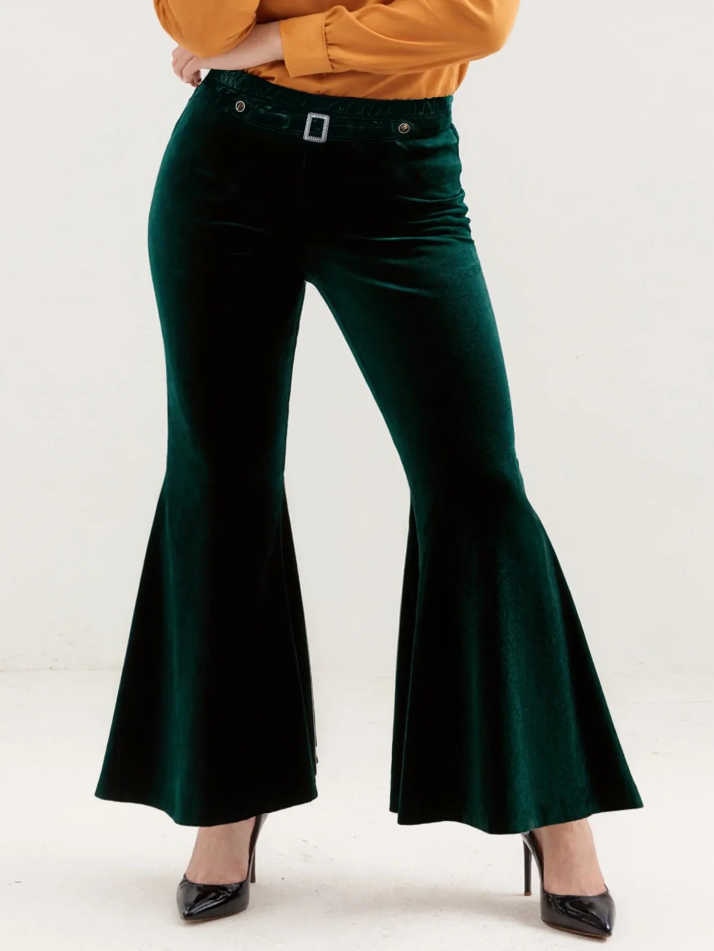 spring and autumn versatile wide-leg pants with metal decoration large size gold velvet wide-leg pants casual pants