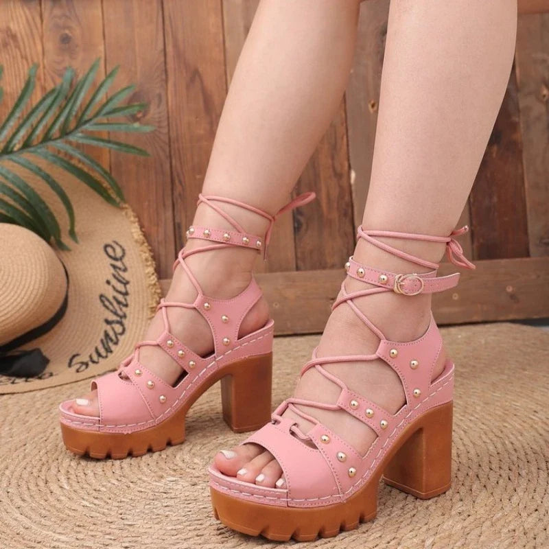 Casual Women's Sandals Open Toe Cross Strap Ladies  Summer Roman Black Rivet Sandales Large Size 36-43
