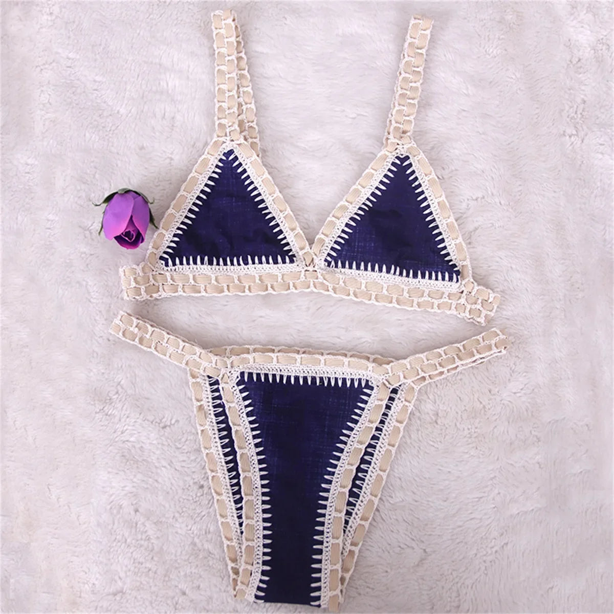 Pink Crochet Bikini 2025 Sexy Women Swimsuit Female Swimwear Micro Bikini Set Bandeau Swimming Suit Beachwear Brazilian Biquini