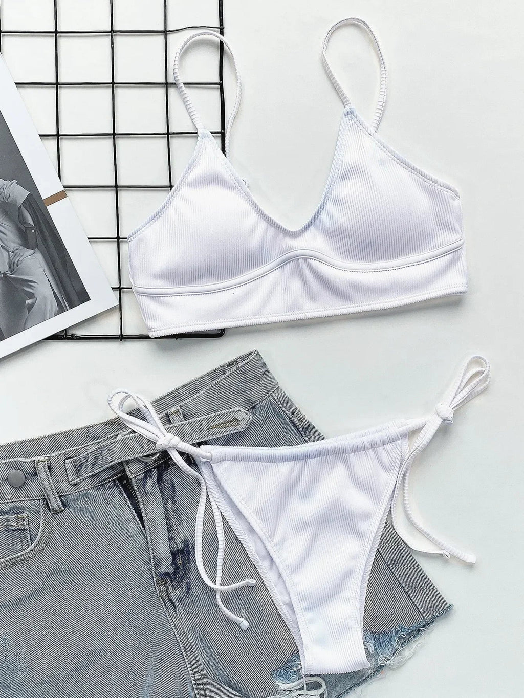 Sexy Bikini Women Push Up Swimwear Swimsuit White Pit Striped Knotted Bikinis Set Bathing Suit Beach Bikini Trajes De Bano Mujer