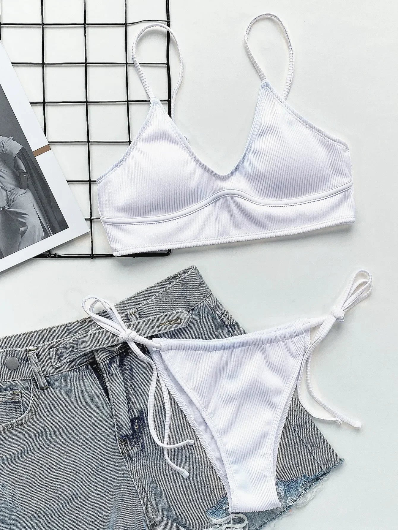 Sexy Bikini Women Push Up Swimwear Swimsuit White Pit Striped Knotted Bikinis Set Bathing Suit Beach Bikini Trajes De Bano Mujer