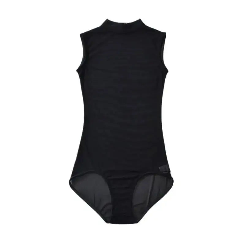 Solid Color Spring Stand-up Collar Sleeveless Tank Top For Women Light Mature Style Sexy Slim-fit See-through Mesh Bodysuit WHBH