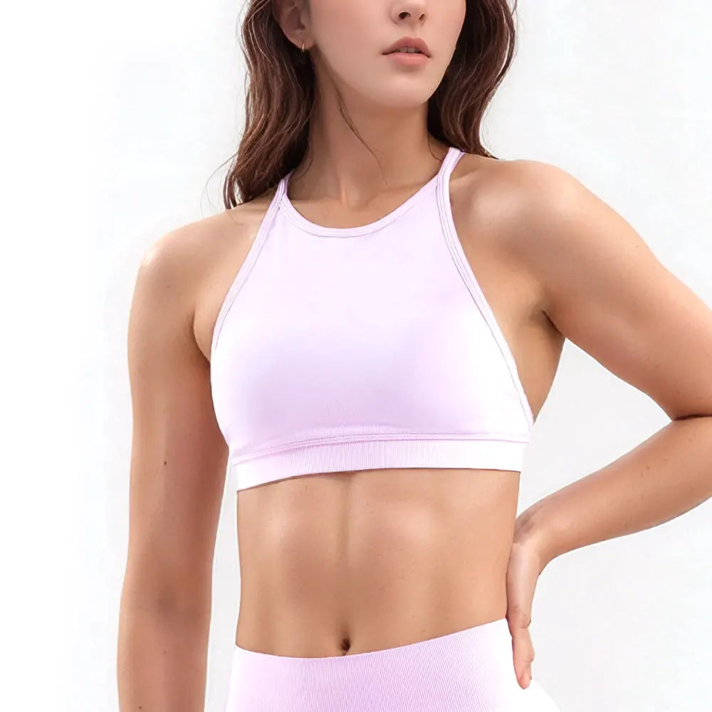 NCLAGEN Dynamic High Neck Backless Sports Bra Support Back Cross Fitness Underwear Push-up Gym Clothes Workout Sports Tank Top