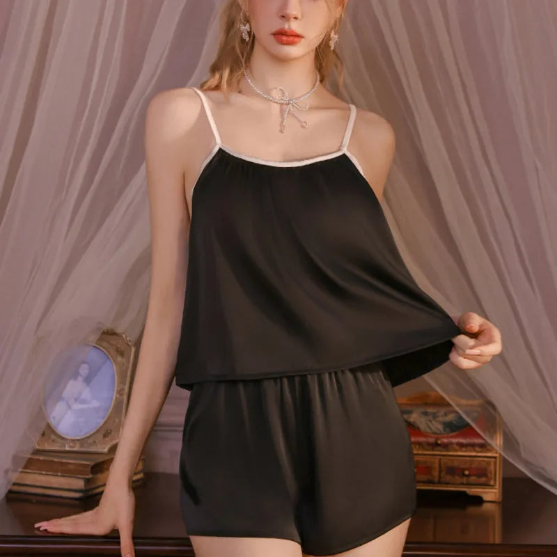 Elegant New Home Wear Set Sexy Women's Pajamas With Chest Pads Pure Desire Camisole And Sleep Pants Two-piece Sets Casual XWEX