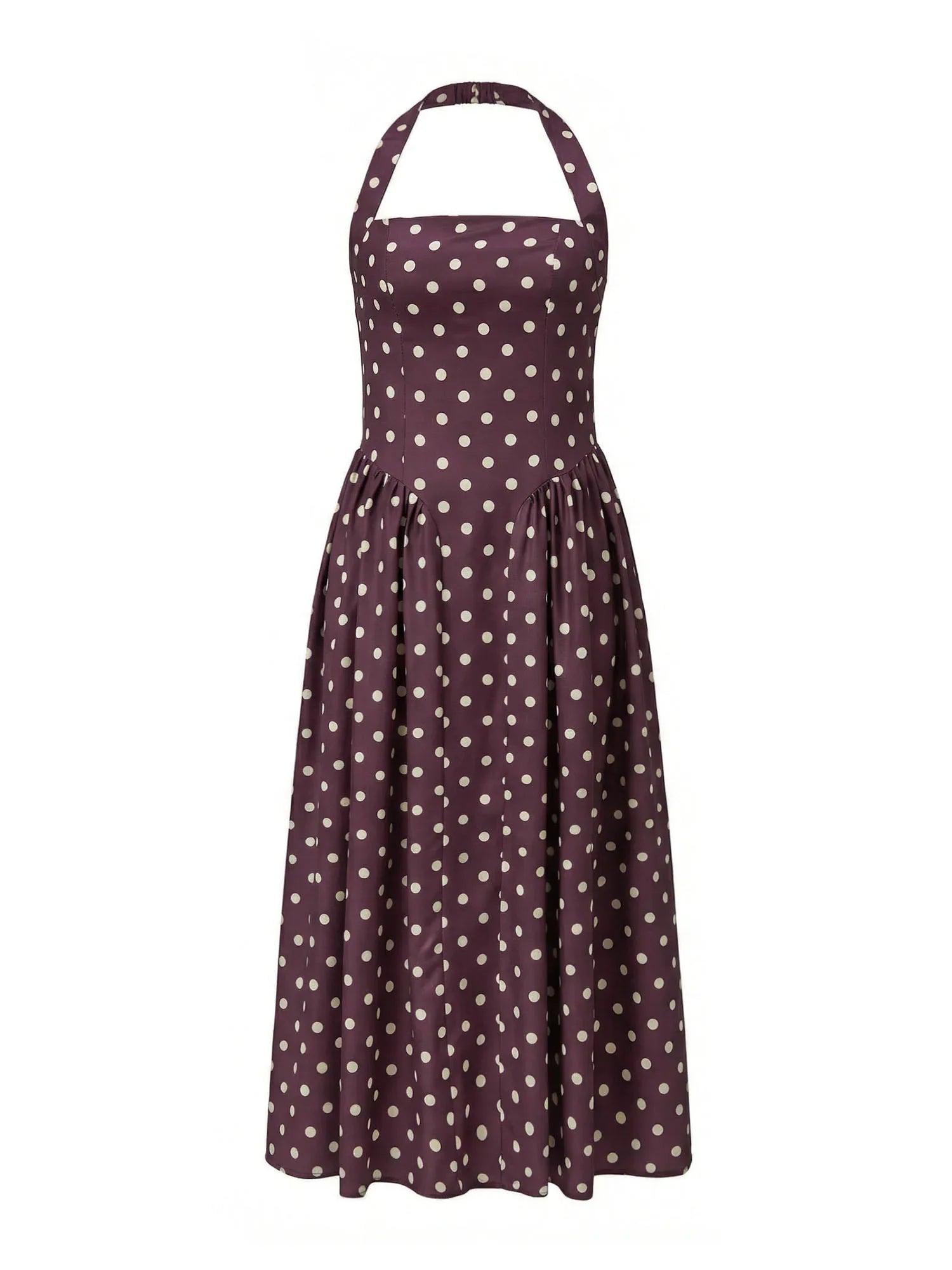 Women's Summer Halter Neck Long Dress Dot Print Sleeveless Backless A Line Dresses for Beach Party