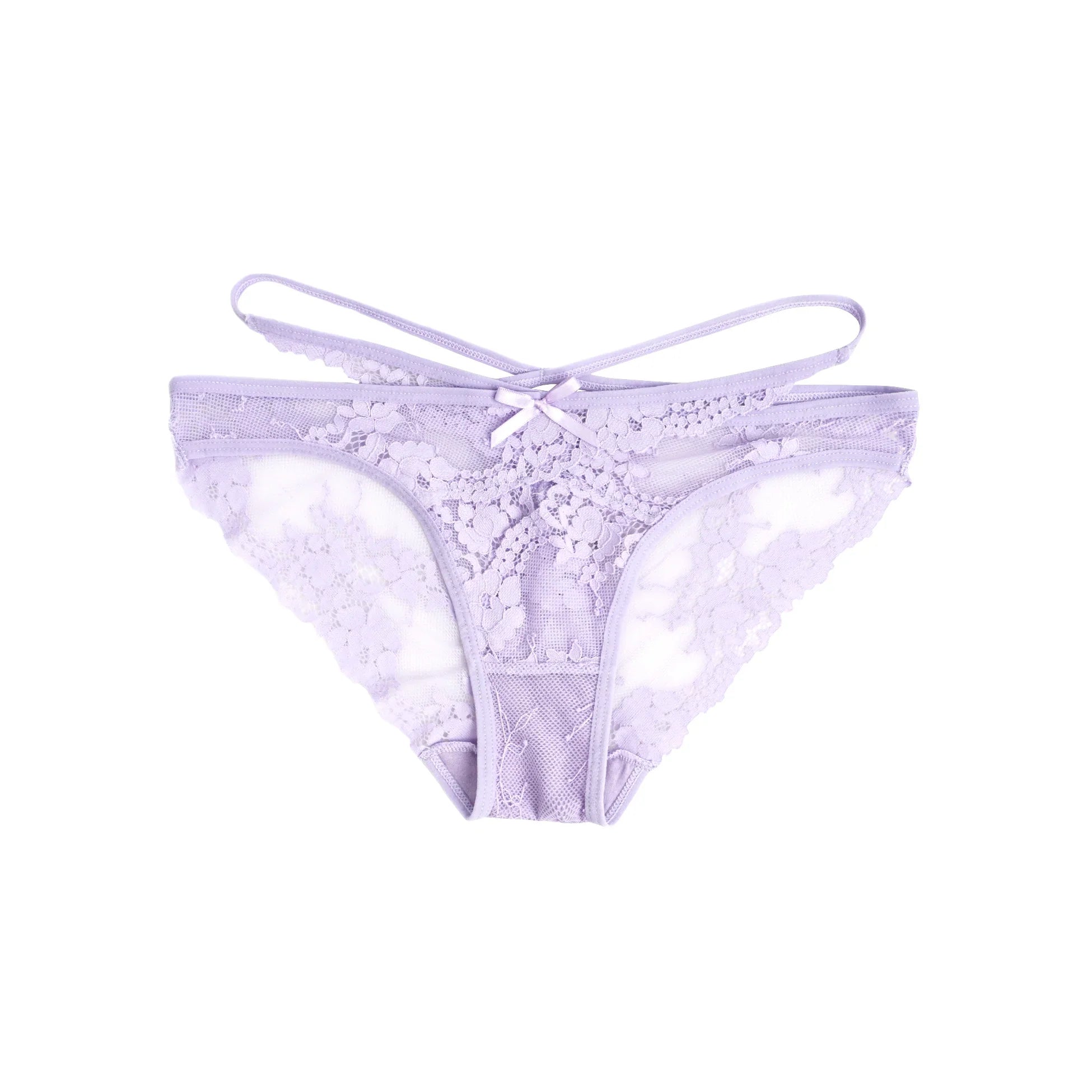 Red Lace Criss Cross Panty for Women See Through Mesh Hollow Out Bow Thong Underwear Plus Size M-3XL