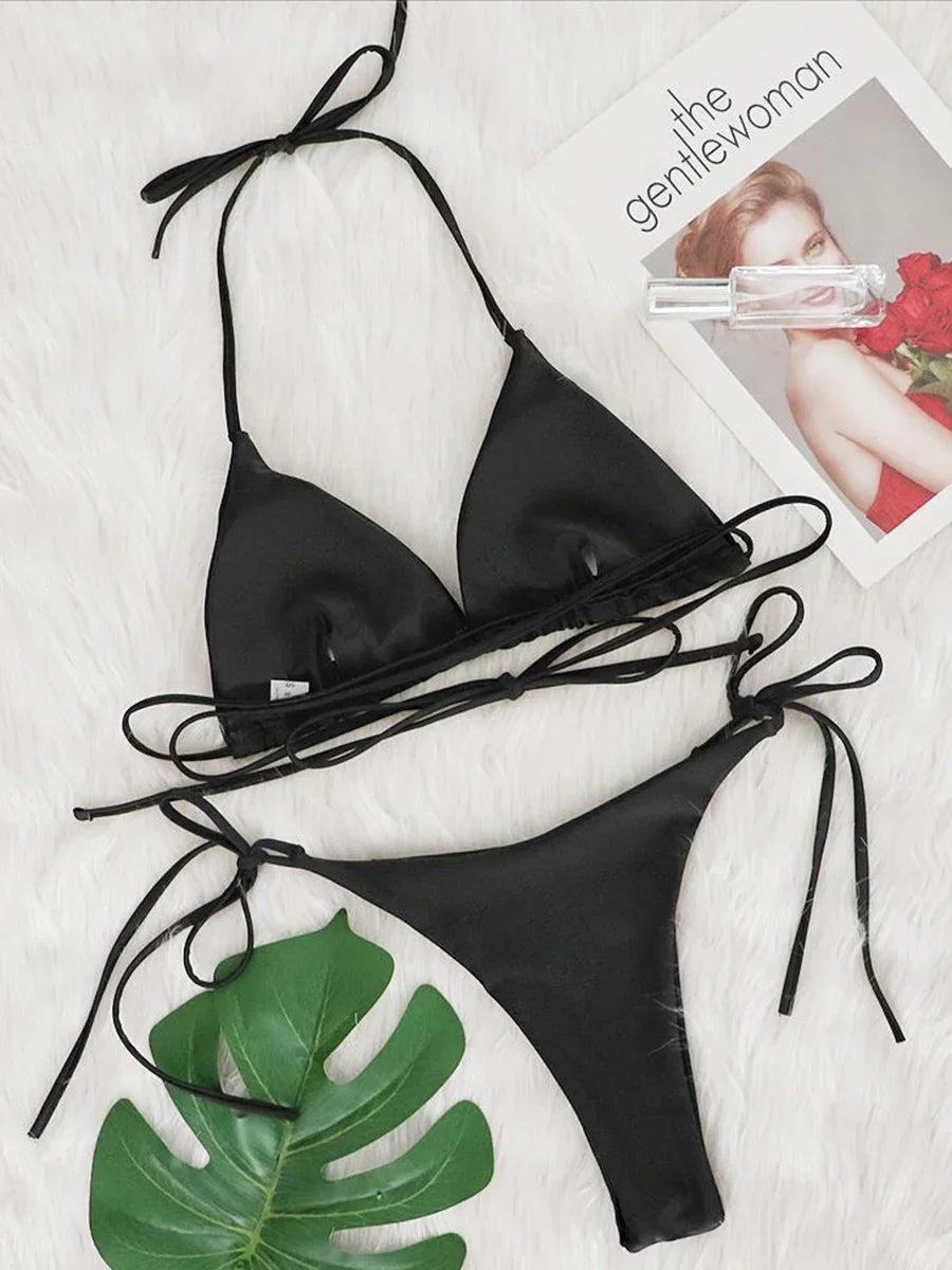Shiny Sequins Wrap Around Jewelled Bikini Women Swimwear Female Swimsuit Two-pieces Bikini Set Halter Bathing Suit Swim Trend