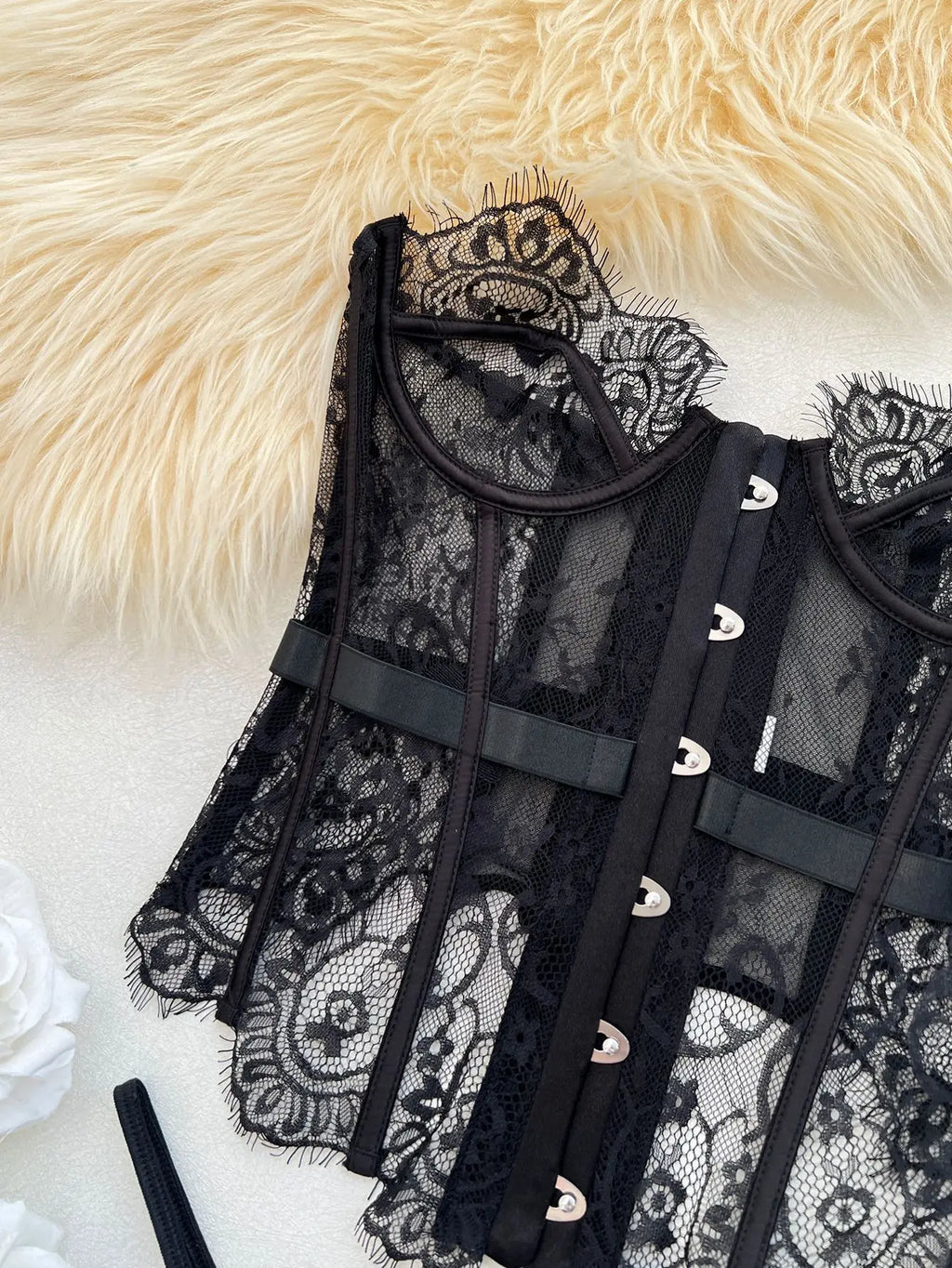 Toucheart Erotic Bodysuit French Retro Black Lace Jumpsuit Women's Sexy Delicate Intimate Seductive Backless Fishbone Shapewear