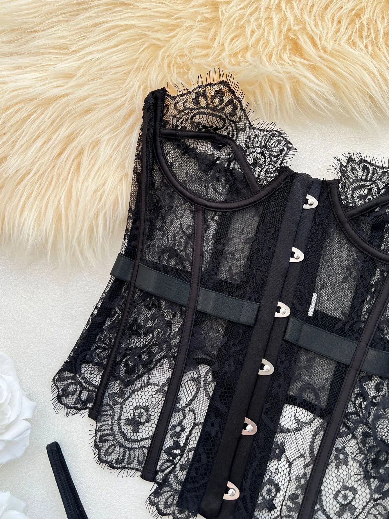 Toucheart Erotic Bodysuit French Retro Black Lace Jumpsuit Women's Sexy Delicate Intimate Seductive Backless Fishbone Shapewear
