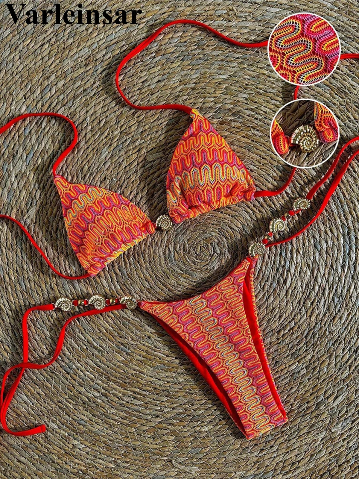 Printed Halter Bikini Female Swimsuit Women Swimwear Two-pieces Bikini set High Cut Leg Strappy Bather Bathing Suit Swim V7939