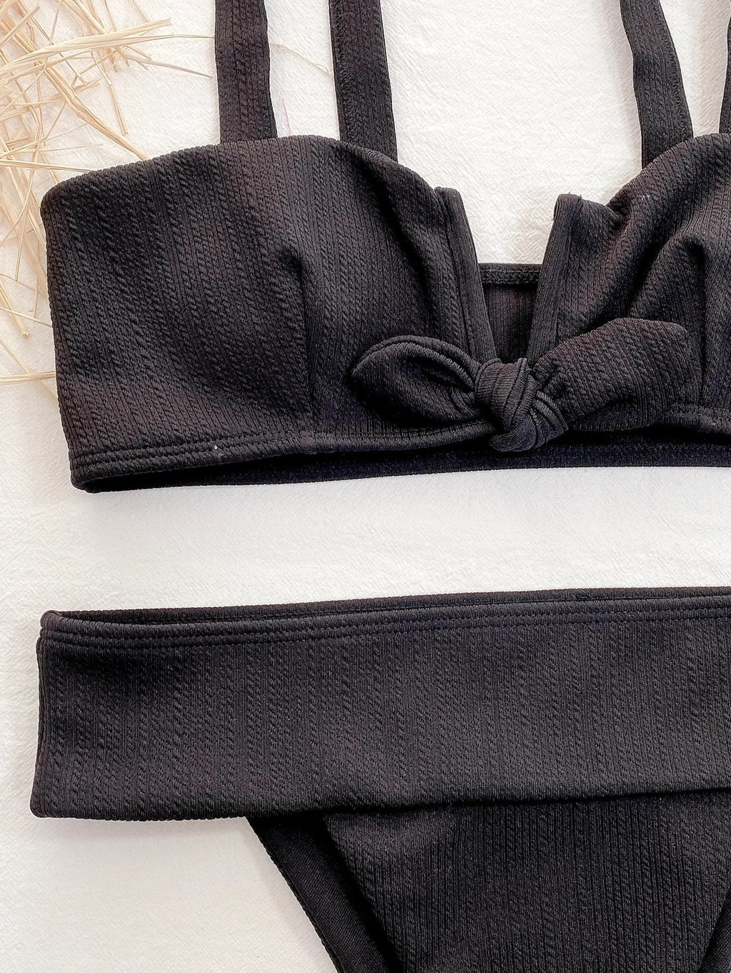 2026 Sexy Bikini Women V-neck Bowknot High Waist Black Swimwear Swimsuit Bikinis Set Bathing Suit Bikini Female Push Up Biquinis