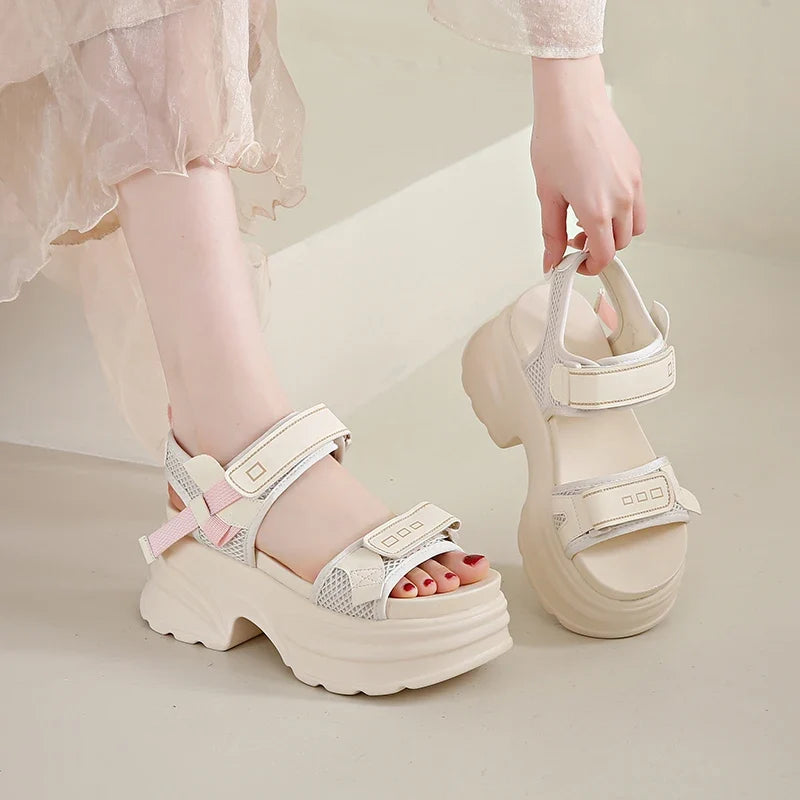 Silver Chunky Platform Sandals for Women Summer Wedge Heels Sport Sandals Woman Comfortable Thick Bottom Casual Sandles Female