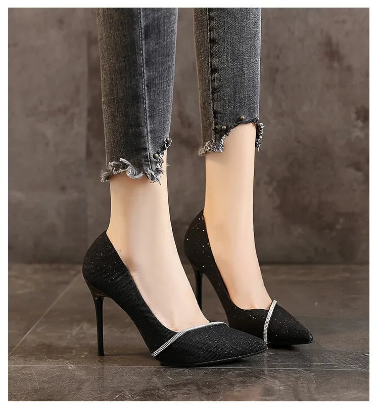 High Heels Women with  Spring and Autumn Pointy Women's Shoes Dress Wedding Shoes Temperament Banquet Single Shoes