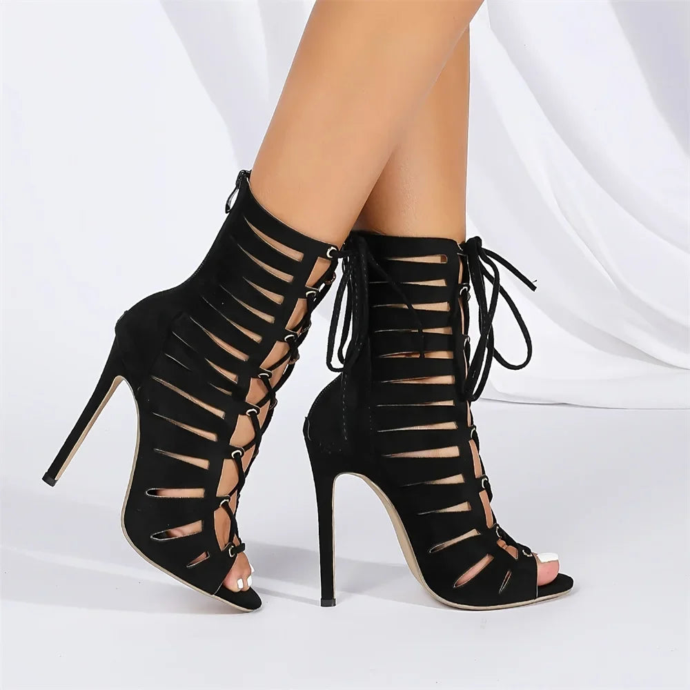 New Big Size 42 Sexy Thin High Heels Cross-tied Gladiator Sandals Women Elegant Black Dancing Party Shoes Stiletto Ankle Booties