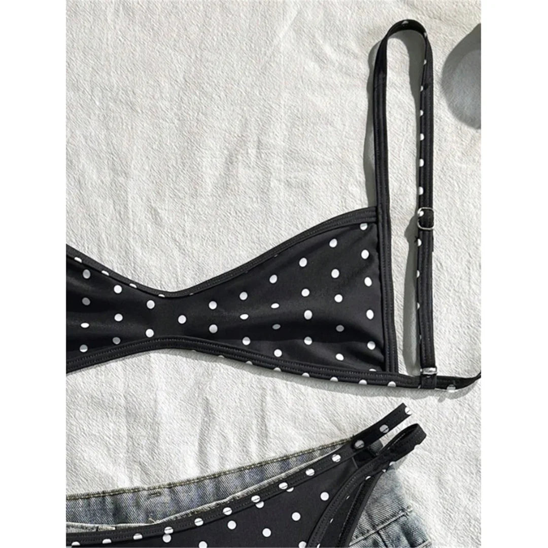 S - XL Polka Dot V Neck Bikini Women Swimwear Female Swimsuit Two-pieces Bikini set High Leg Cut Bather Bathing Suit Swim V8147