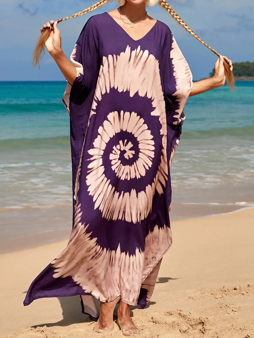 2026 New Colorful Kaftan Tunic Beach Dress Beach Wear Beachwear Beach Cover Up Cover-upsLoose Maxi Dress Female Women V4428