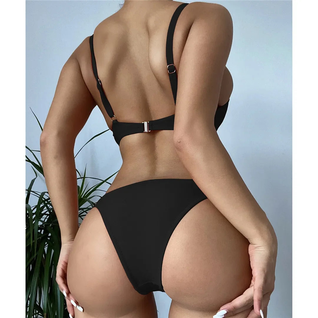 Sexy Underwired Bra Cup High Leg Cut Bikini Women Swimwear Female Swimsuit Two-Pieces Bikini Set Bather Bathing Suit Swim V3151