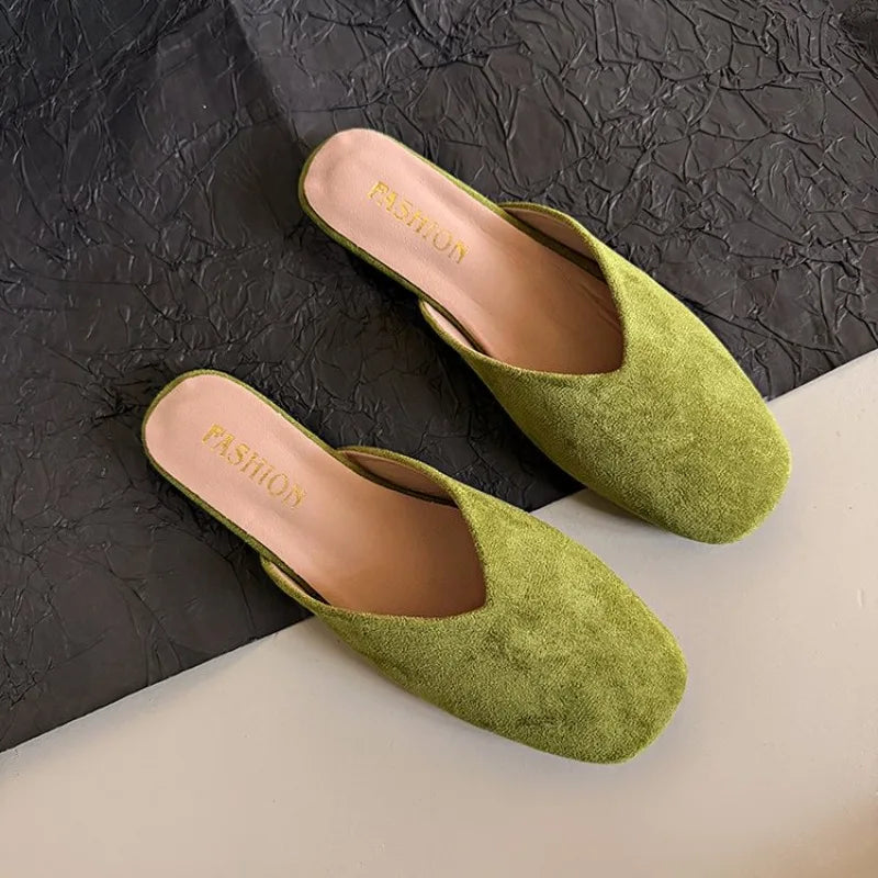 Women Suede Flats Mules Shoes Square Toe Slingback Slippers Casual Sandals 2026Trend Summer Dress Flip Flops Cozy Mujer Slides