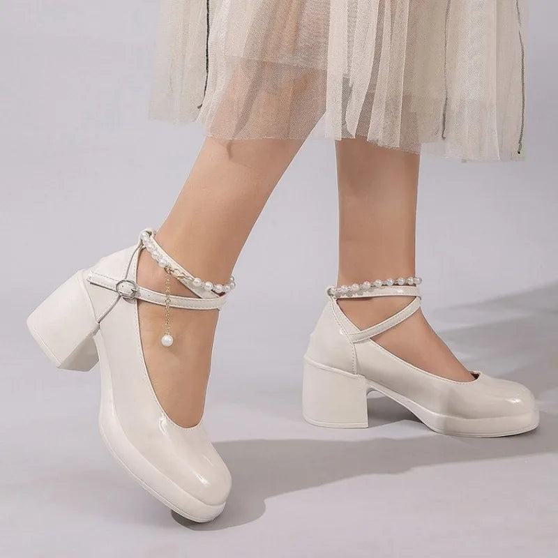New Women Pumps Shoes Fashion Cross Strap Ladies Shallow Dress Mary Jane Shoes Female Elegant High Heel Footwear Platform Heels