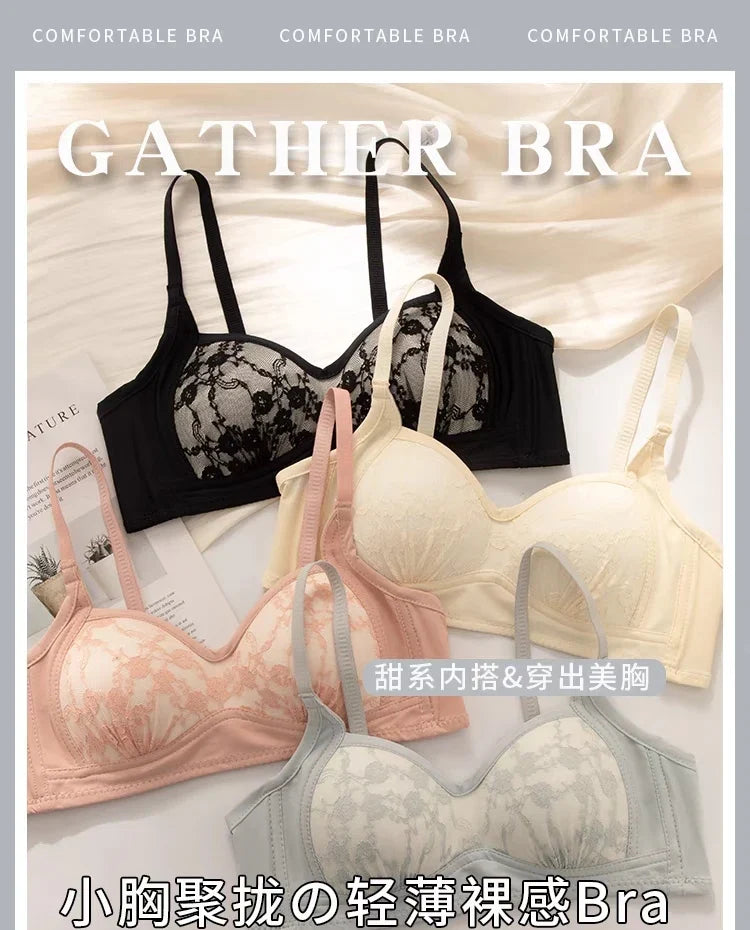Sexy Push Up Lace Bralette Small Bust Wirefree Comfort Summer Ultra Thin Adjustable Straps Anti-Sagging Lingerie Set S-XL Bra