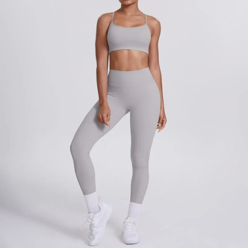 Women's Seamless Yoga Set Cross Back Sports Bra & High Waist Booty Lifting Yoga Leggings Gym Running Fitness Workout Outfit