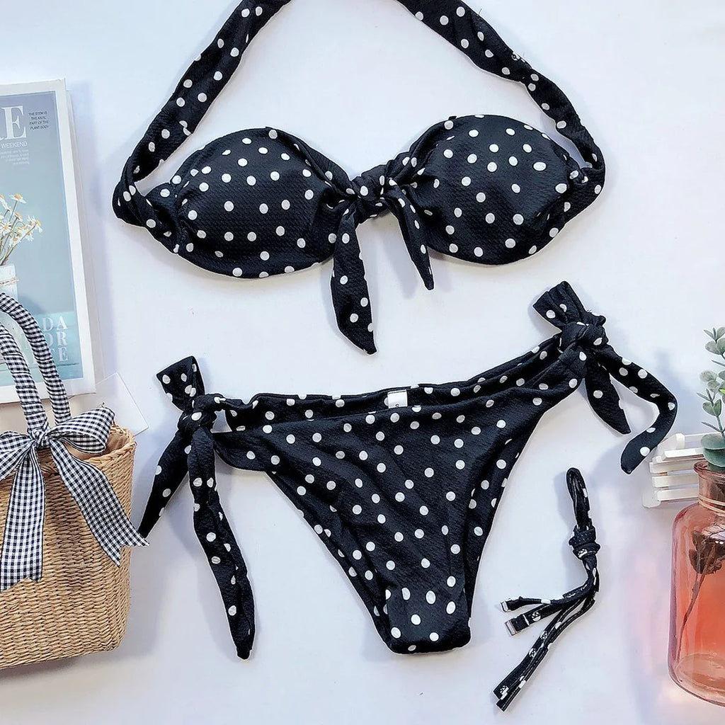 Sexy Leopard Polka Dot Knotted Brazilian Bikini Women Swimwear Female Swimsuit Two-pieces Bikini Set Bather Bathing Suit V643