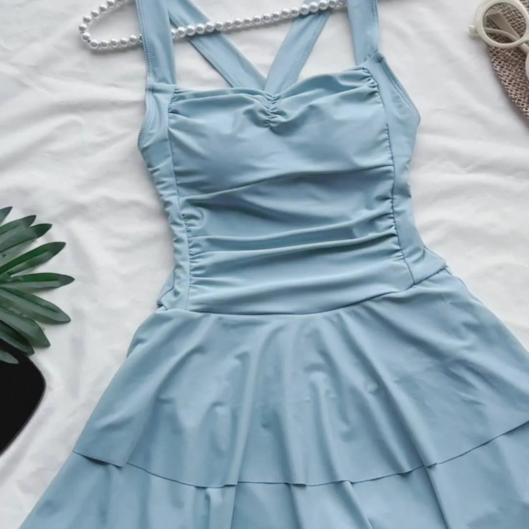 Swimsuit Fairy One-piece Solid Color Conservative Slightly Chubby Slimming Girl Sweet Student Pure Desire Hot Spring Swimsuit