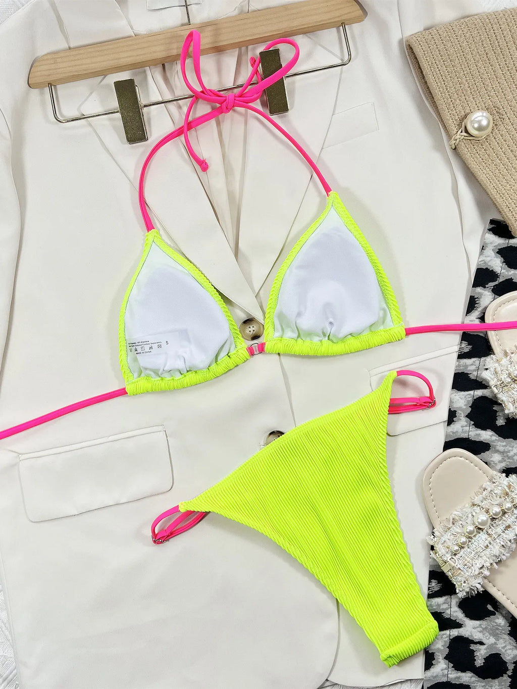 3 Colors Sexy Bikini Solid Pit Striped Swimwear Swimsuit Women Halter Bikinis Set Bathing Suit Beach Bikini Female Bikinis Mujer