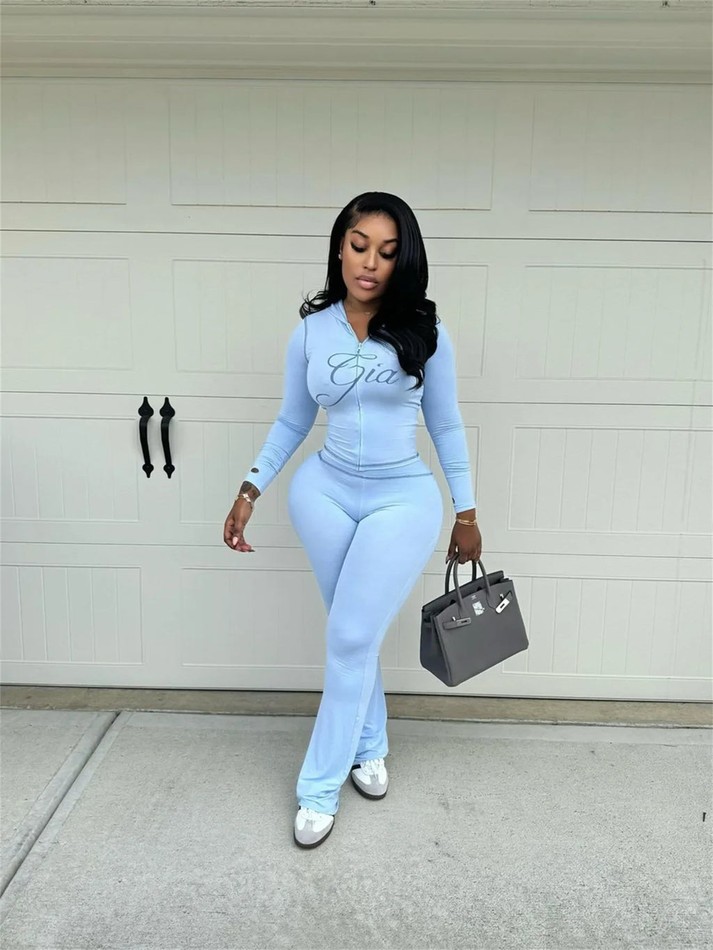 2026 New Women Ins Fashion Solid Color Sexy Straight Shoulder Contrast Stitch Long Sleeve 2 Piece Outfit