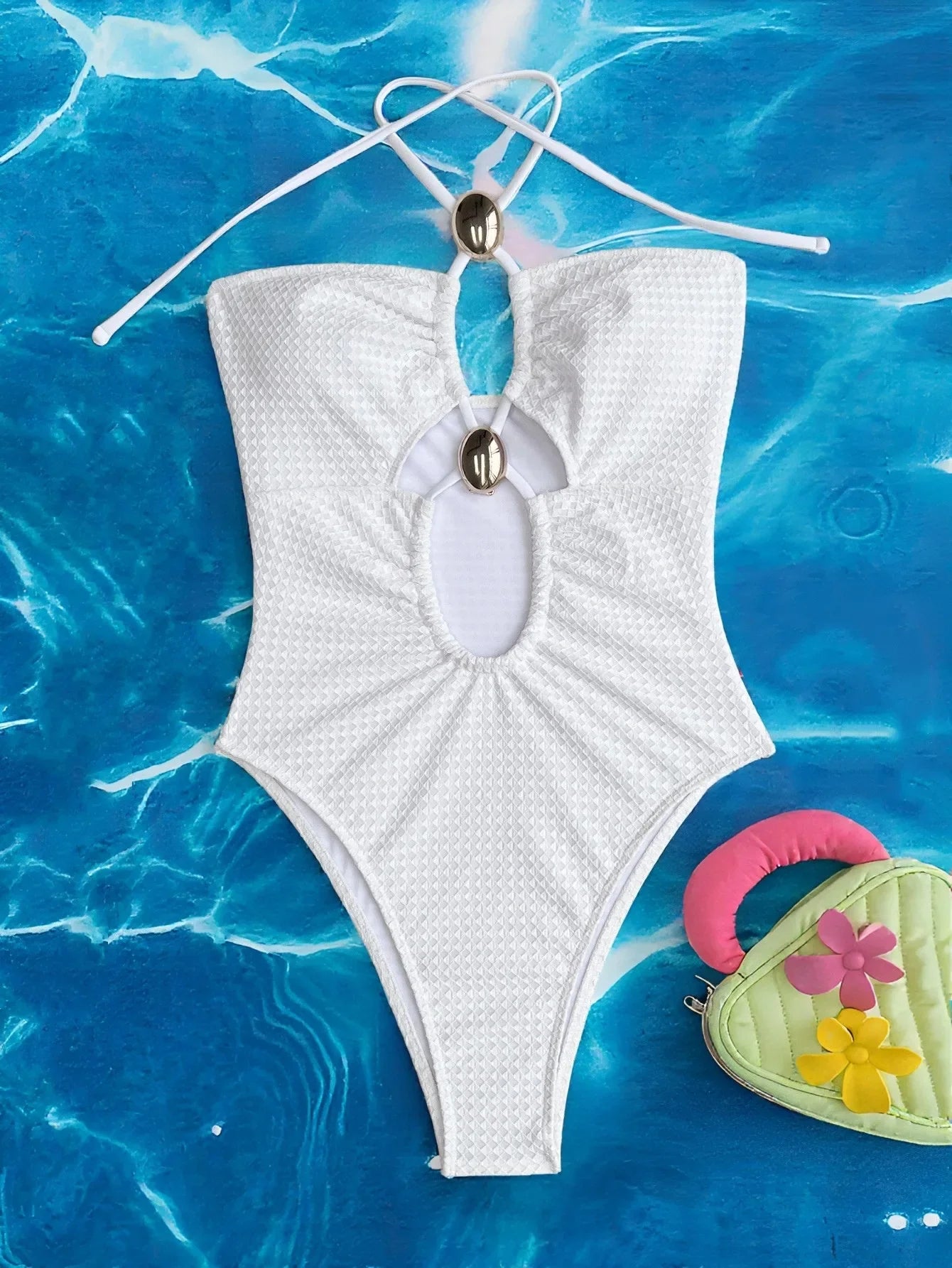 2026 Summer Women's One-piece Suit Swimwear Sexy Hollow Out Neck Lace-up Bodysuit Beachwear High Waist Push Up Bathing Suits