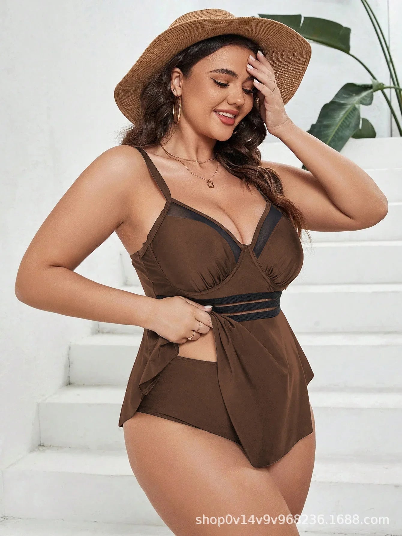 VigoJany 2026 Solid Patchwork Plus Size Tankini Women Push Up High Waist Big 2 Piece Swimsuit Backless Beach Large Bathing Suit