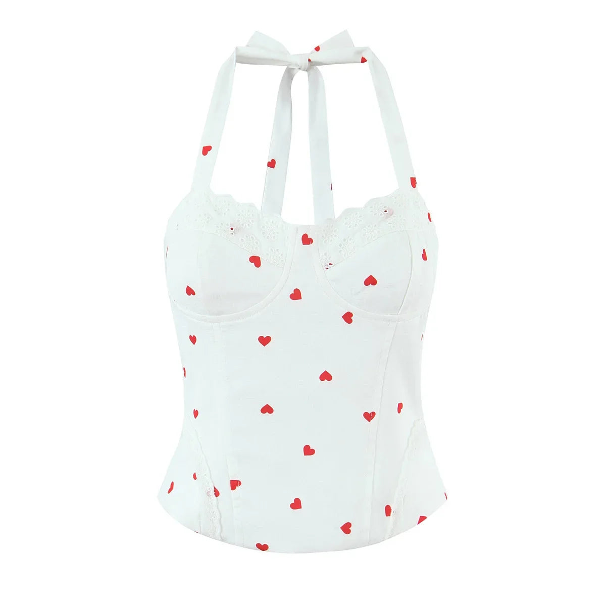 New Elegant Style Sexy Sweet Hot Girl Heart Print Slim Fit Strap Camisole Lace Trimmed Back Zipper Sleeveless Vest Charming GT1L