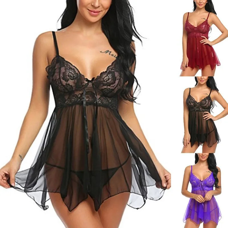 2pcs Lace Sexy Lingerie Set For Women, Suitable For Sleepwear And Loungewear