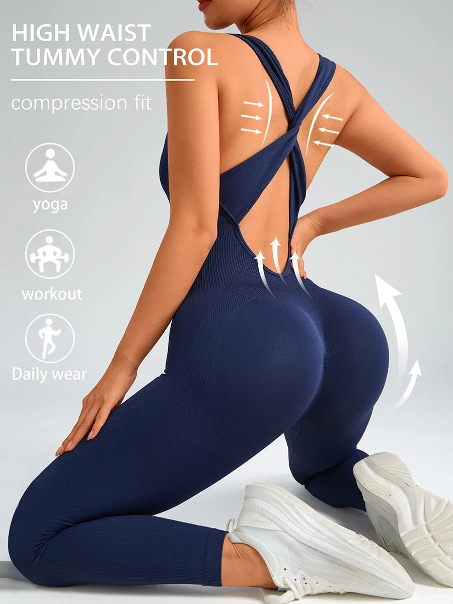 Trendy Bodysuit Sportswear Woman Gym Jumpsuits Sport Pants Seamless Woman Clothing Yoga Clothes Female Fitness Overalls Leggings