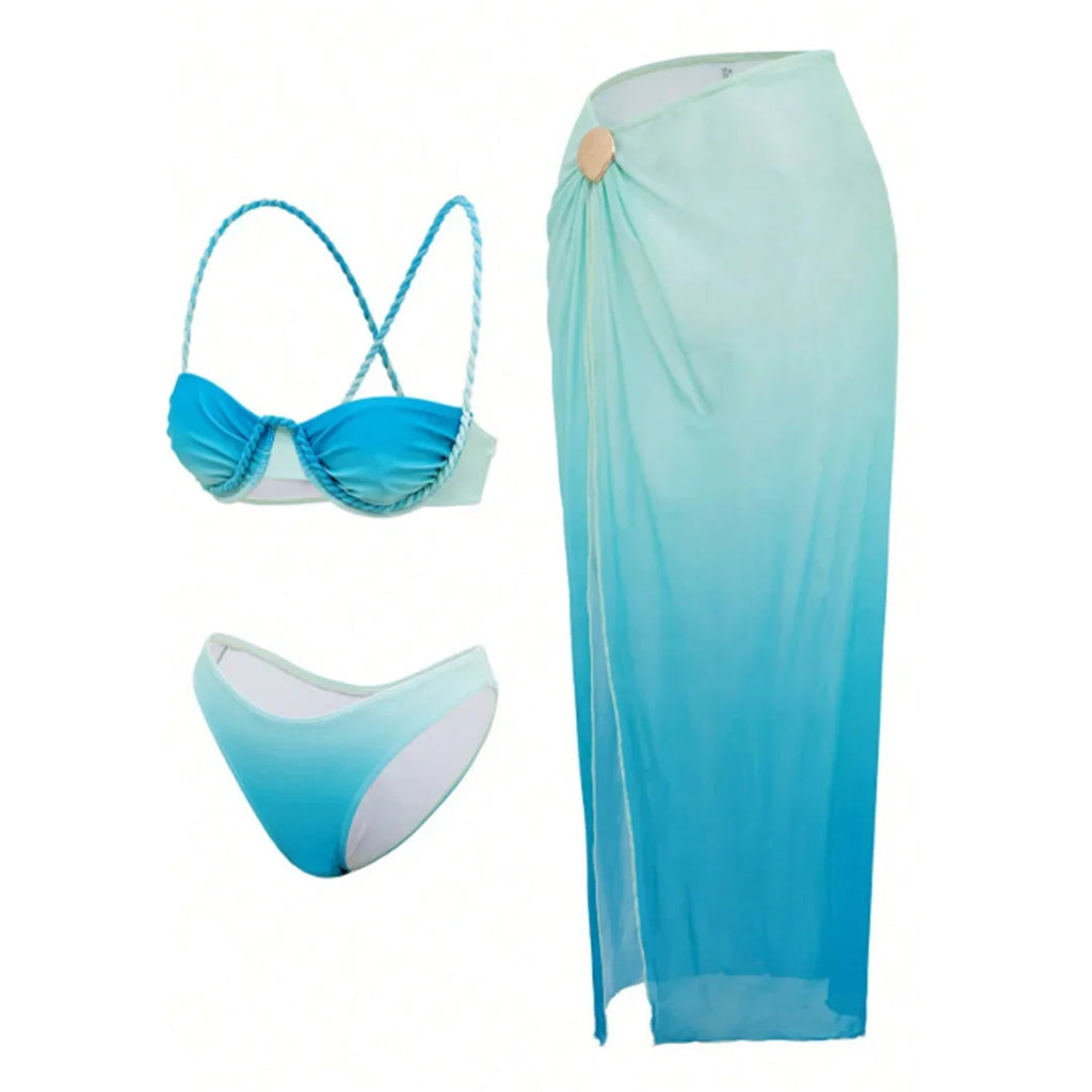 S - XL 3PCS With Skirt Underwired Bikini Women Swimwear Female Swimsuit Three-pieces Bikini set Bather Bathing Suit Swim V7704