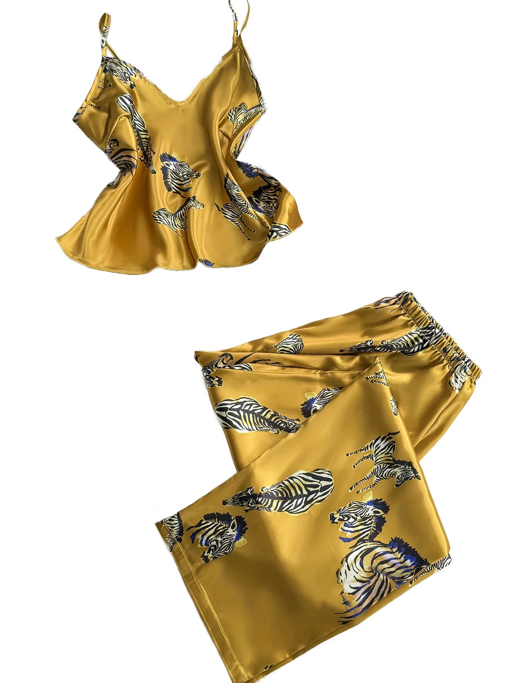 Elegant Women's Pajama Set Zebra Print V Neck Top Paired With Long Pants Comfortable 2 Piece of Casual Home Wear Pajamas