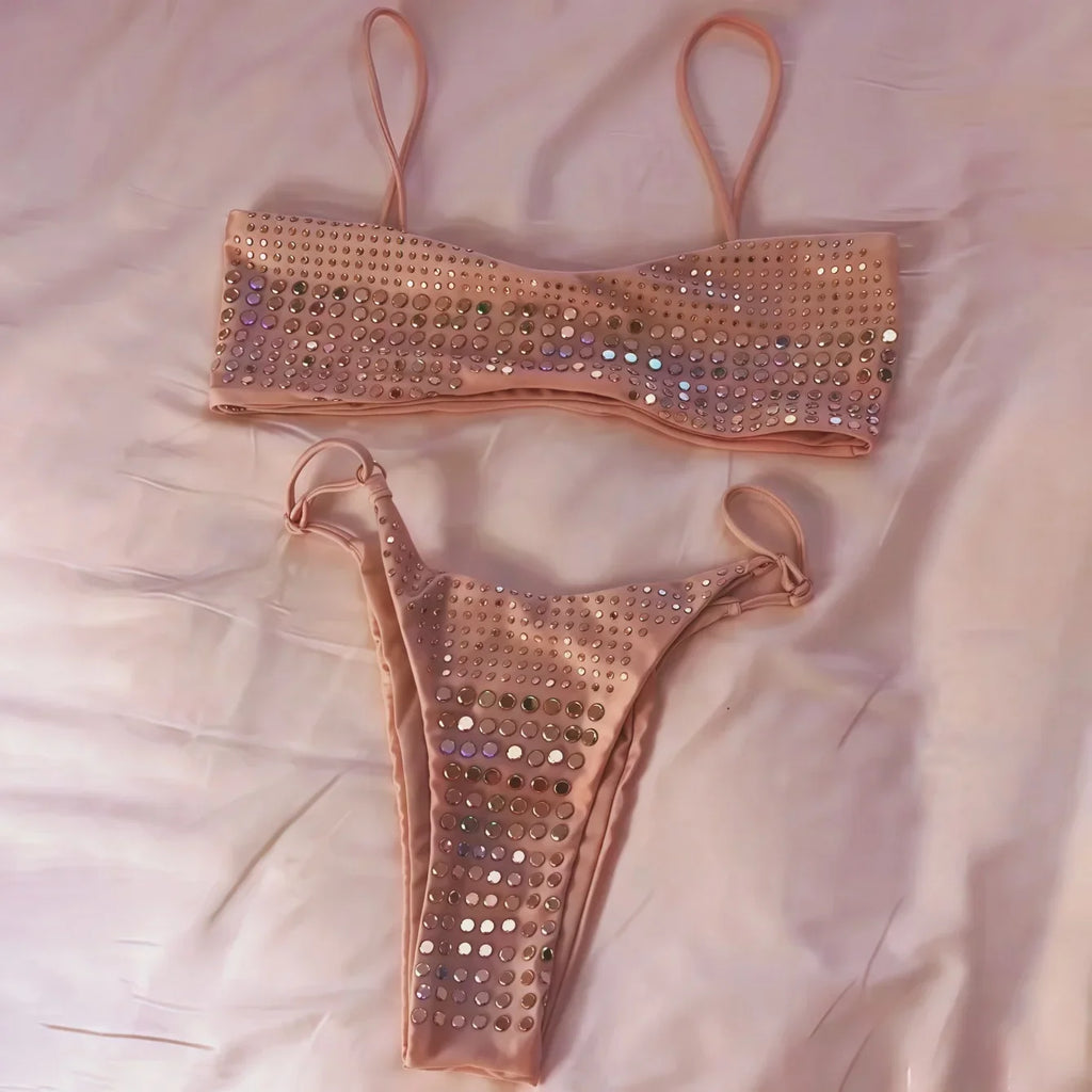 2026 New Sexy Diamond Bikini Women Swimsuit Bandeau Biquini Push Up Swimwear Female Shiny Bathing Suits Bodysuit Beachwear