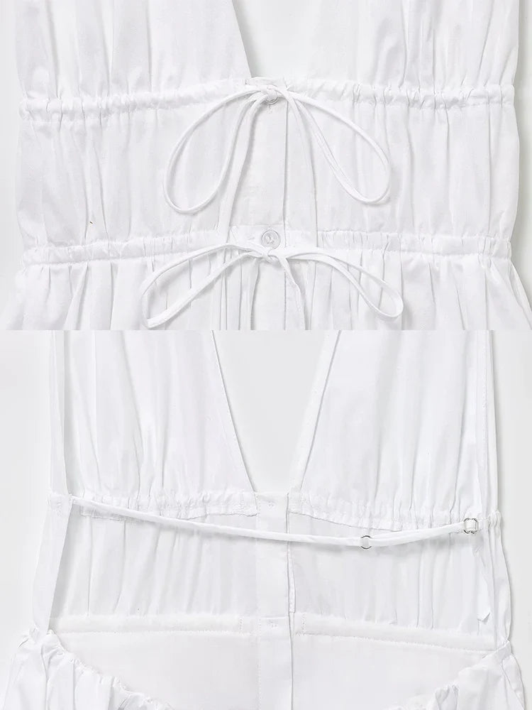 Bowknot White Backless Beach Summer Women's Dress Deep V Neck Cotton Short Vestidos Sexy Sleeveless Halter New in Dress 2025