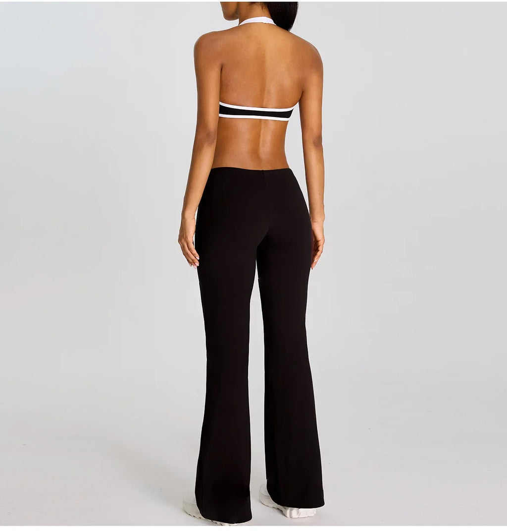 Breathable Yoga Suit for Women Color Contrast Shockproof Sports Bra Drawstring High Waist Pants Gym Running Fitness Suits