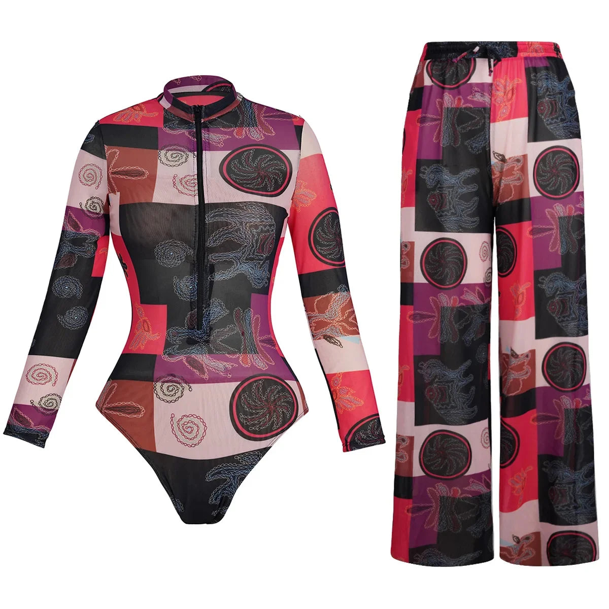 One Piece Sun Protection Swimwear 2026 Women Long Sleeved Print Swimsuit Female Sports Bather Swimming Bodysuit Beach With Pants