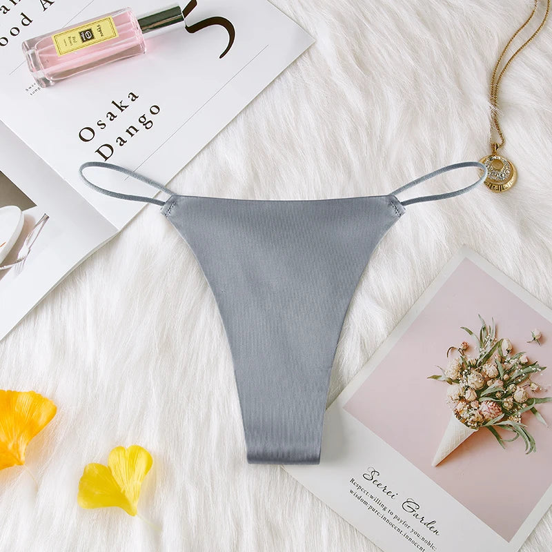 Women Panties G String Sexy Thong Seamless Underwear Ice Silk T Back Butterfly Briefs Girls Low Waist Lingerie Plus Size S-XL