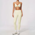 New Yoga Suit Women Color Blocked V-neck I Shape Sports Bra Fitness Clothes Summer Tight Running High Waist Leggings Tracksuit