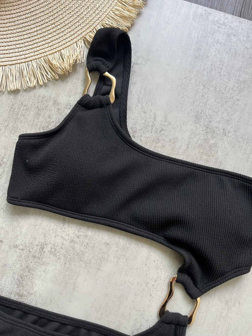 Women's One Piece Swimsuit Ring Cut Out Front High Cut Cheeky Bathing Suit Monokini Swimwear One Shoulder Ribbed Monokini