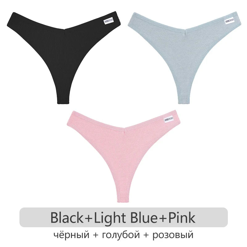 3Pcs/set Women Cotton Waffle Style G-string Panties Ladies Soft Thongs Female S-XL Low-Rise T-Back Panties Bikini Underwear 2023