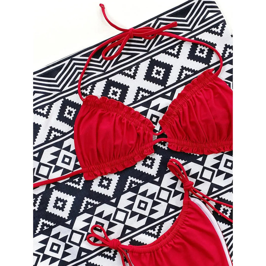 Sexy Ruffled Frilled Pleated Ruched Bikini Women Swimwear Female Swimsuit Two-pieces Bikini Set Bather Bathing Suit Swim V3239