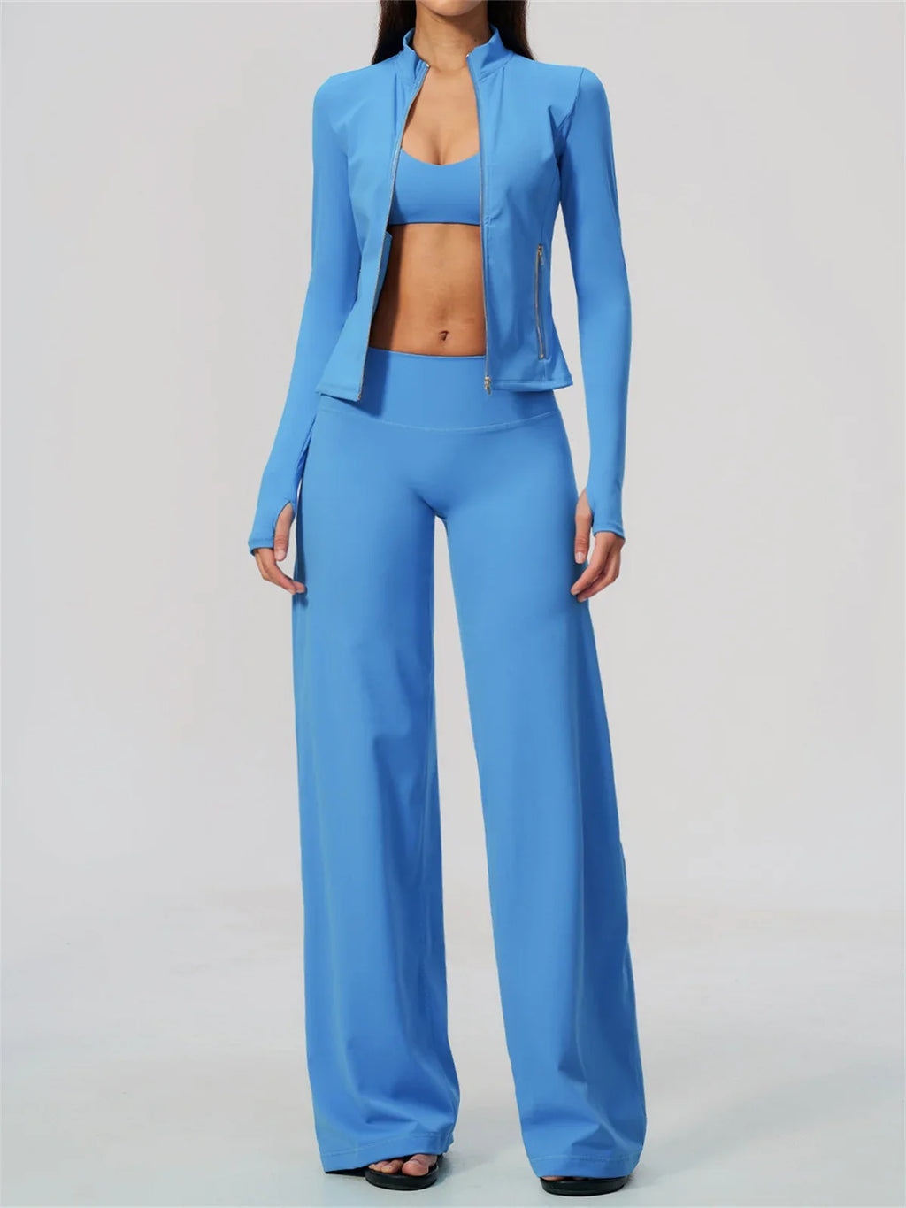 3 PCS Yoga Sets Women Long Sleeve Zipper Slim Jacket+sports Bra+high Waist Flare Pants Fitness Suits Gym Exercise Athletic Wear