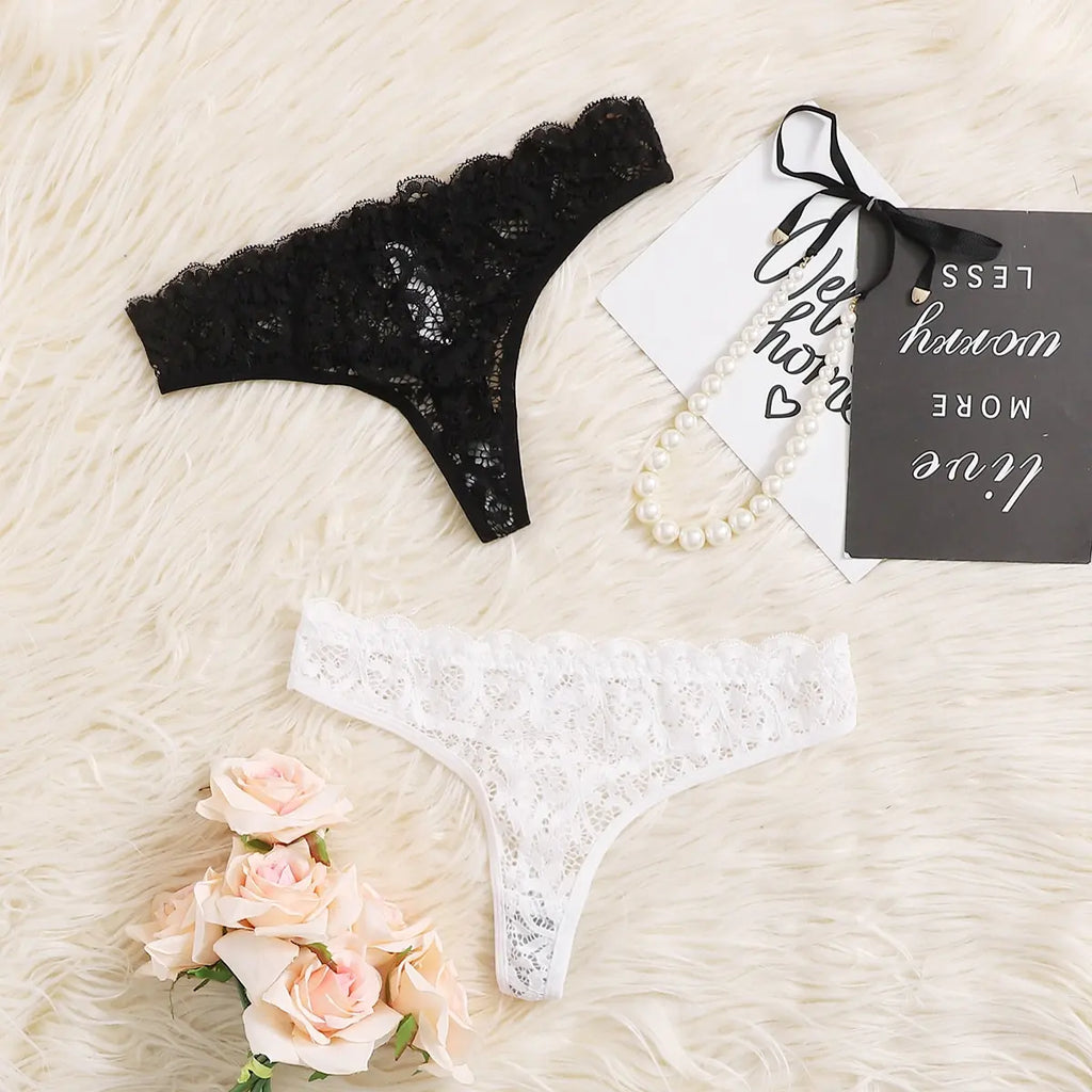 Transparent lace sexy women's thong black and white two pairs of women's underwear invisible underwear bikini A360