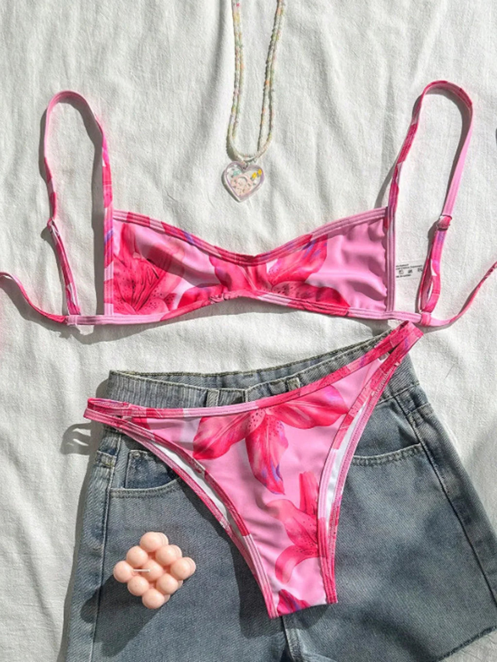 S - XL Flower Printed Bikini Female Swimsuit Women Swimwear Two-Pieces Bikini Set High Leg Cut Bather Bathing Suit Swim V7800